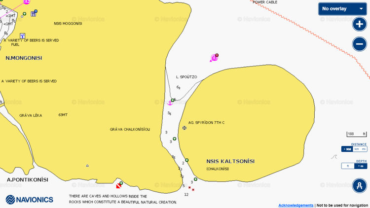 Открыть карту Navionics  яхтенных стоянок в канале Калцониси