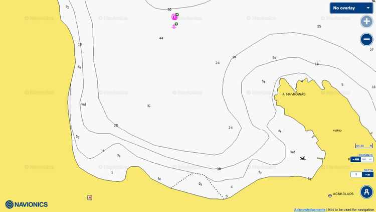 Открыть карту Navionics якорных стоянок яхт в бухте Маврона