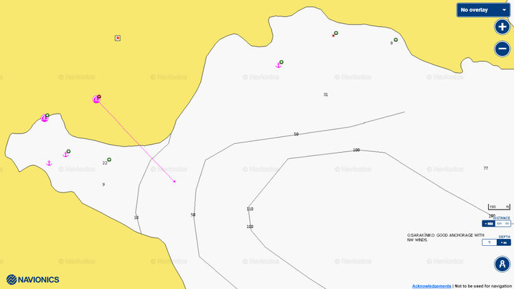 Открыть карту Navionics якорных стоянок яхт в бухте Саракинико