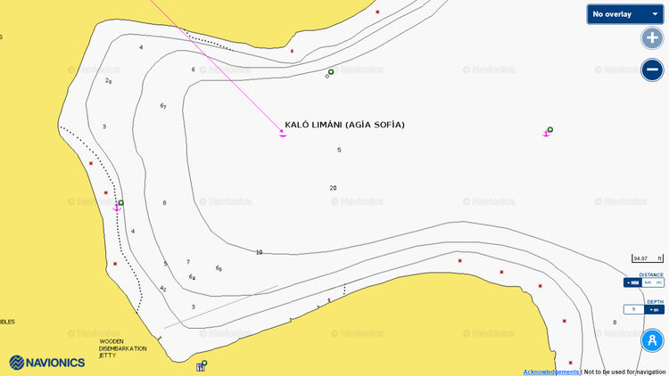 Открыть карту Navionics якорных стоянок яхт в бухте Кало Лимани