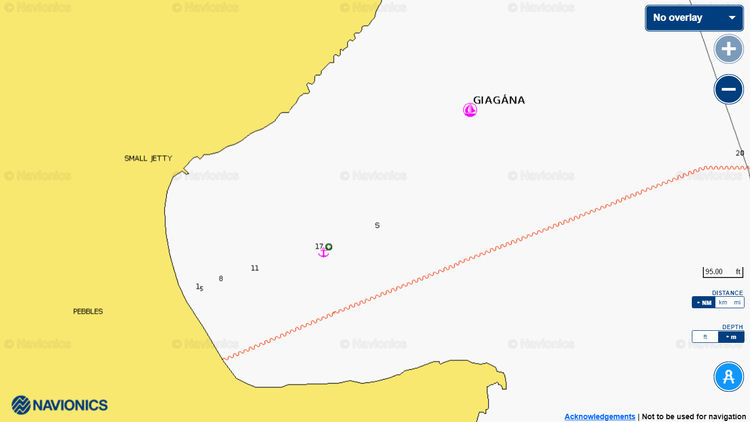 Открыть карту Navionics якорных стоянок яхт в бухте Ягана