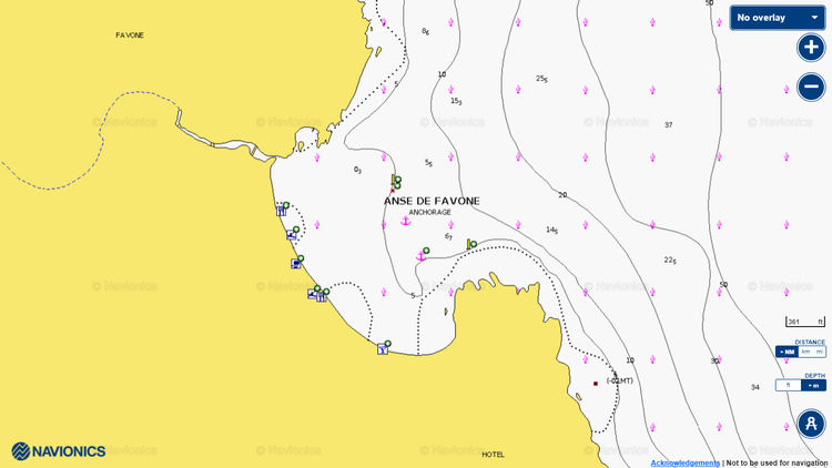 Карта Навионикс якорной стоянки яхт в бухте Фавон