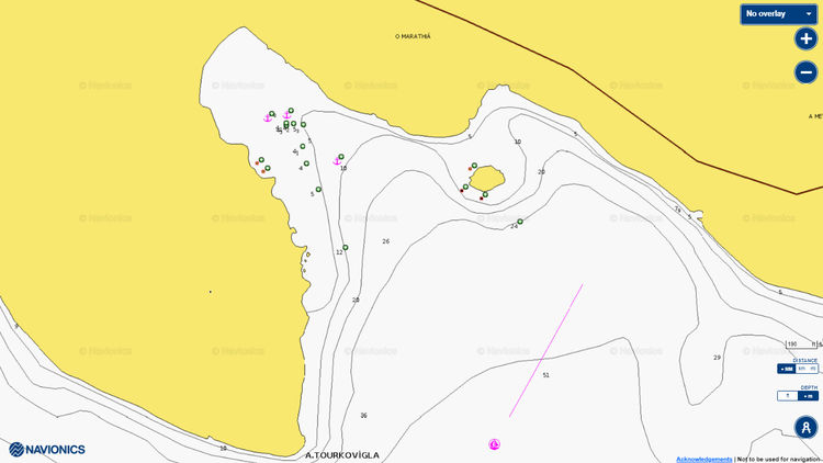 Открыть карту Navionics якорной стоянки яхт в бухте Маратиас