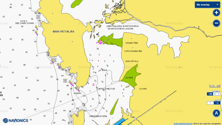 Открыть карту Navionics якорной стоянки яхт у острова Петалас