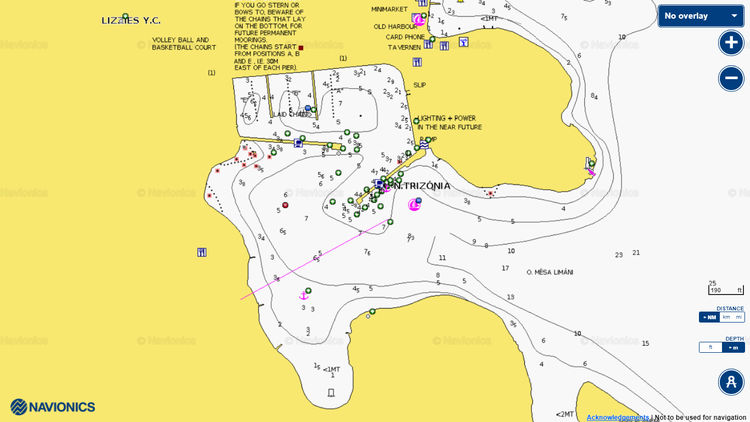 Открыть карту Navionics стоянок яхт в яхтенной марине Тризония. Коринфский залив. Ионическое море. Греция
