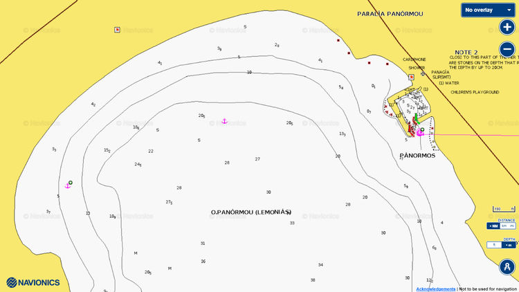 Открыть карту Navionics якорной стоянки яхт в бухте Панормос