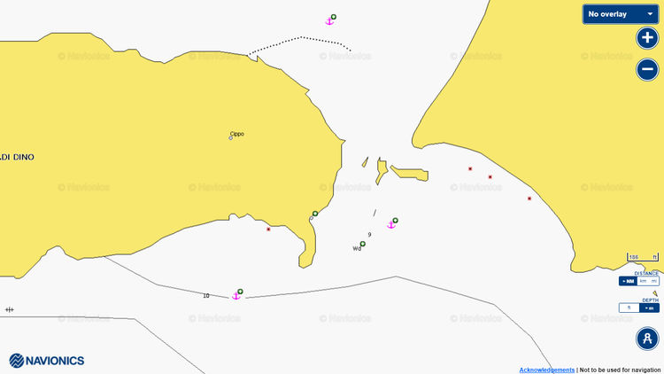Открыть карту Navionics якорных стоянок яхт у острова Дино