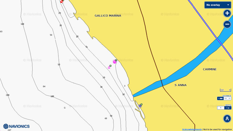 Откыть карту Navionics якорной стоянки яхт у пляжа в Галлико