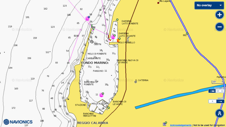 Открыть карту Navionics стоянок яхт в порту Реджо-ди-Калабрия