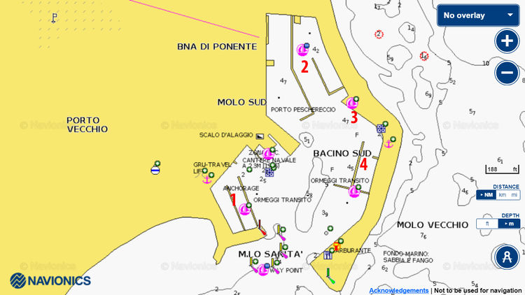 Открыть карту Navionics стоянок яхт в старом порту Кротоне