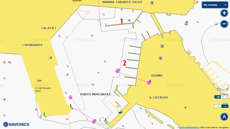 Открыть карту Navionics стоянок яхт в Торговом порту Таранто