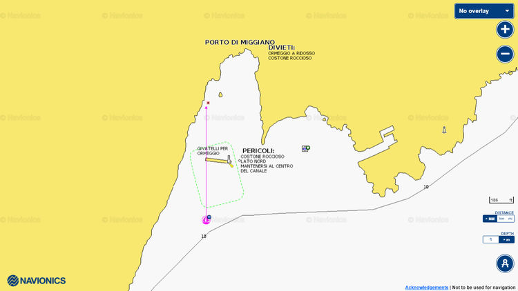 Открыть карту Navionics якорной стоянки яхт у Порто Миджано