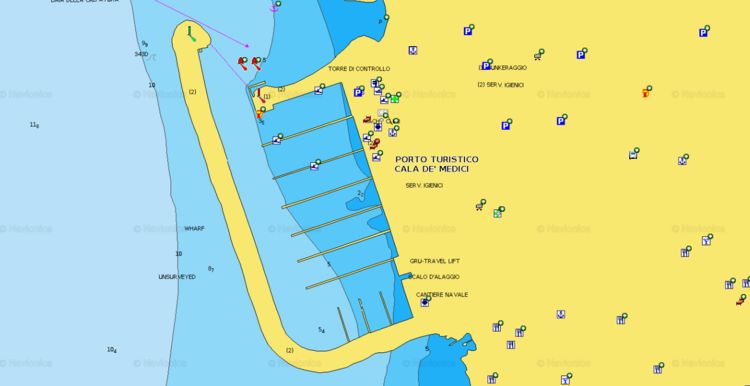 Открыть карту Navionics стоянки яхт в марине Медичи