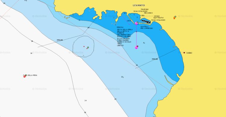Открыть карту Navionics якорной стоянки яхт в Леванто.