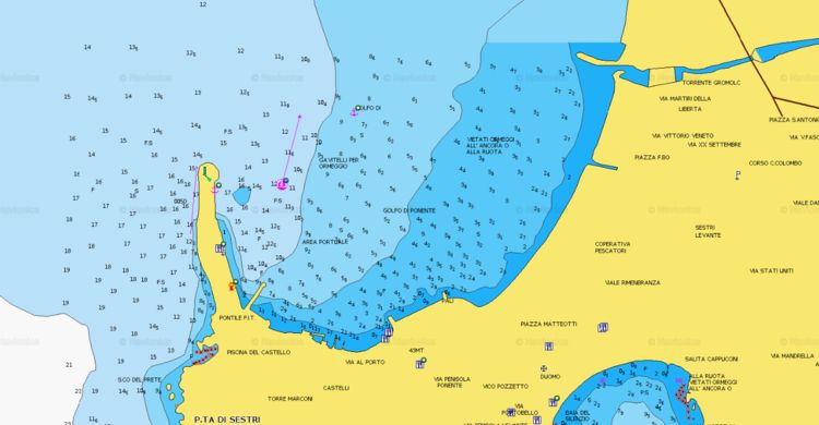 Открыть карту Navionics стоянок яхт в Сестри Леванте