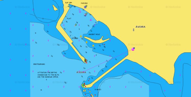 Открыть карту Навионикс стоянок яхт в фишпорту Авдира