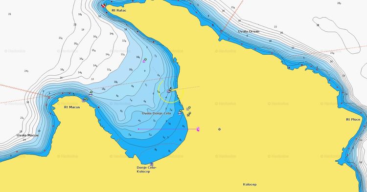 Открыть карту Навионикс якорной стоянки яхт в бухте Донья Чело