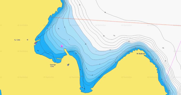 Открыть карту Навионикс якорной стоянки яхт в бухте Горнье Чело