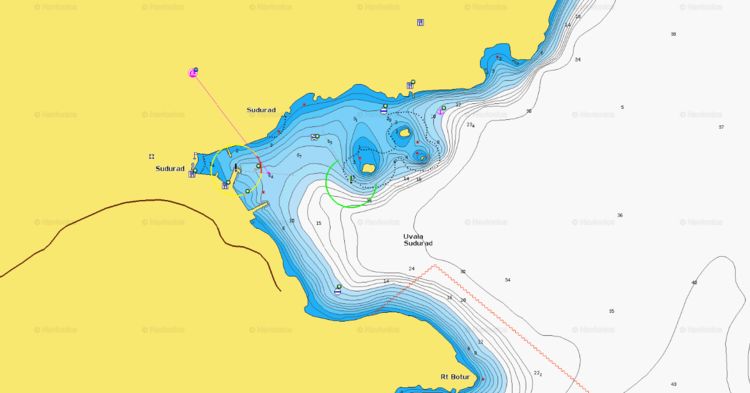 Открыть карту Навионикс стоянок яхт в бухте Судурад