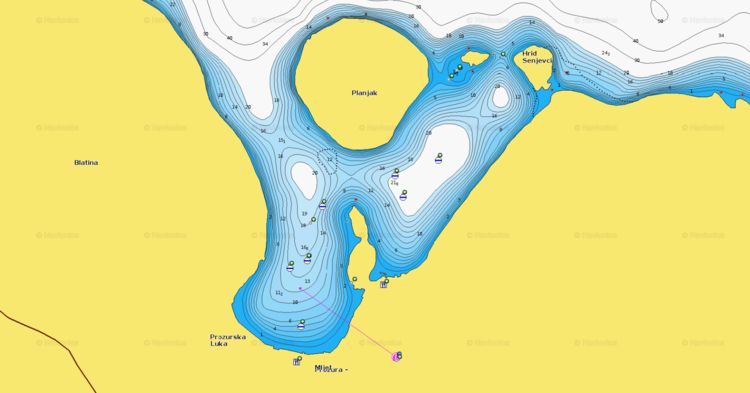 Открыть карту Навионикс стоянок яхт в бухте Прожура