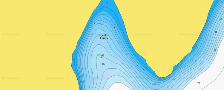 Открыть карту Navionics якорной стоянки яхт в бухте Топлис