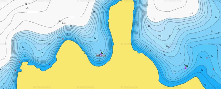 Открыть карту Navionics якорной стоянки яхт в бухте Били Бок на севере острова Пройз
