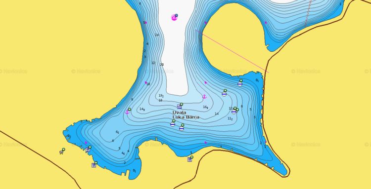 Открыть карту Navionics стоянки яхт на буях в бухте Лука Банья