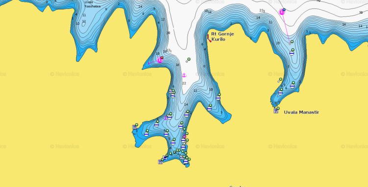 Открыть карту Navionics стоянки яхт на буях в бухте Щедро