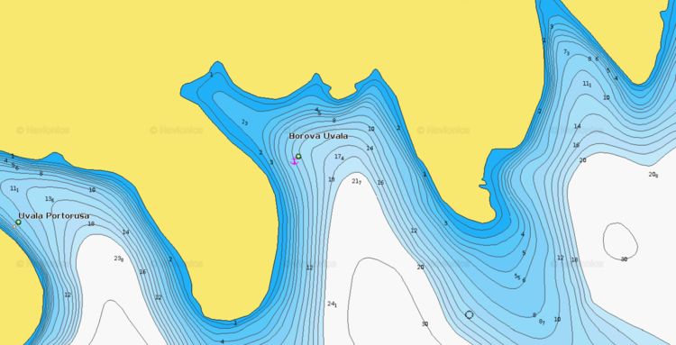 Открыть карту Navionics якорной стоянки яхт в бухте Борова