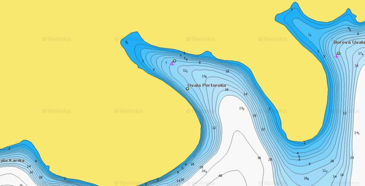 Открыть карту Navionics якорной стоянки яхт в бухте Портеруша