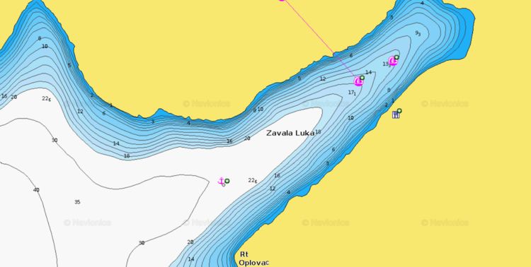 Открыть карту Navionics стоянки яхт на буях в бухте Завала