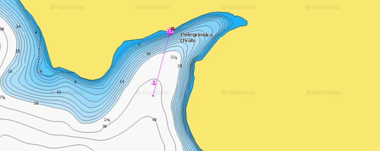 Открыть карту Navionics якорной стоянка яхт в бухте Пелегринска