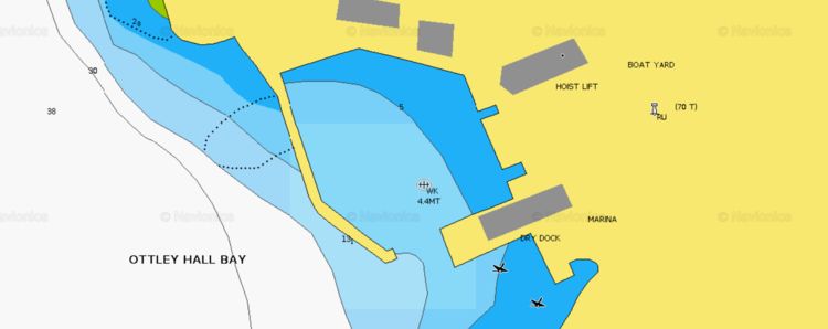 Откыть карту Navionics стоянки яхт в гавани верфи Оттли Нолл