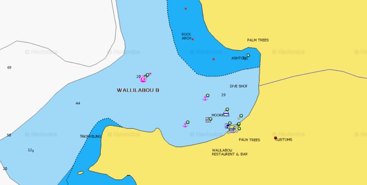 Откыть карту Navionics стоянки яхт на буях в бухте Валлилабу