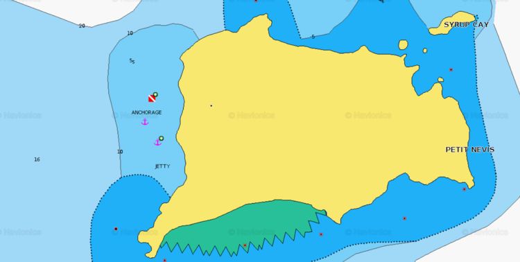 Открыть карту Navionics якорных стоянок яхт у островка Пепит Невис