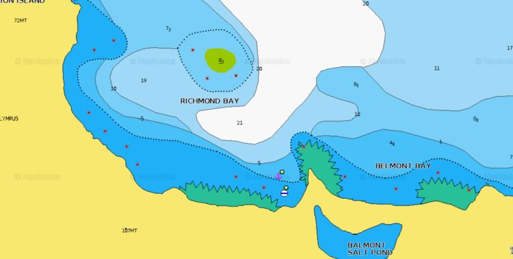 Открыть карту Navionics стоянки яхт на буях и якорях в бухте Ричмонд
