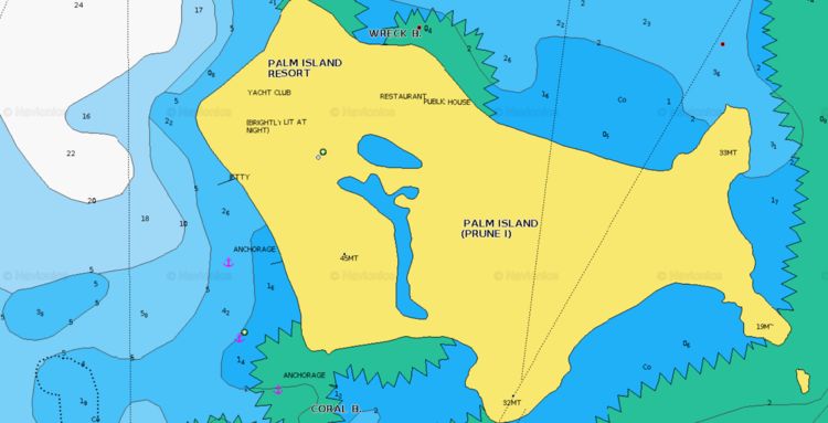 Открыть карту Navionics якорной стоянки яхт у Пальмового