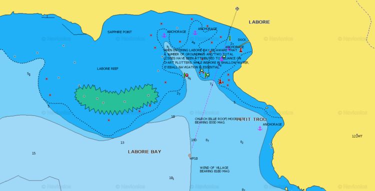 Открыть карту Навионикс якорных стоянок яхт в бухте Лабори