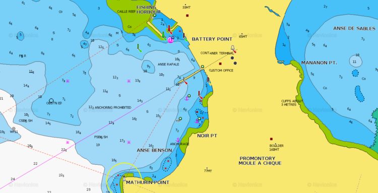 Открыть карту Навионикс якорных стоянок яхт в бухте Вью Форт