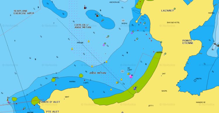 Откыть карту Navionics якорной стоянок яхт на якорях и буях в бухте Митан