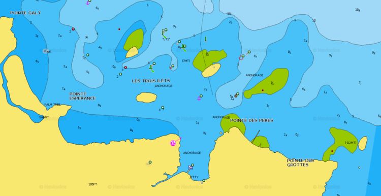 Откыть карту Navionics якорной стоянки яхт у Трех остров