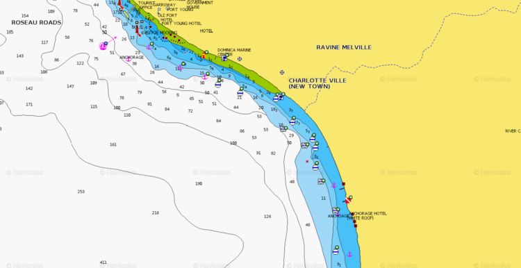 Откыть карту Navionics стоянки яхт на буях на рейде Розо