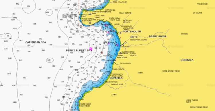 Откыть карту Navionics стоянки яхт на буях и якорях на рейде Портсмута