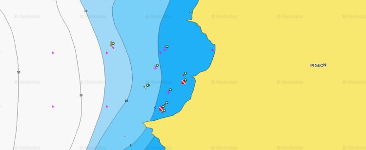 Откыть карту Navionics якорной стоянки яхт в бухте Шод дю Кюре
