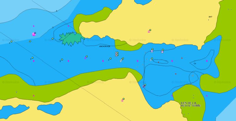 Откыть карту Navionics стоянки яхт на буях в заповеднике Петит Тер