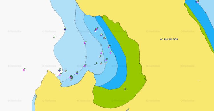 Открыть карту Navionics якорных стоянок яхт в бухте Ло Далум на Пхи-Пхи Доне. Тайланд.