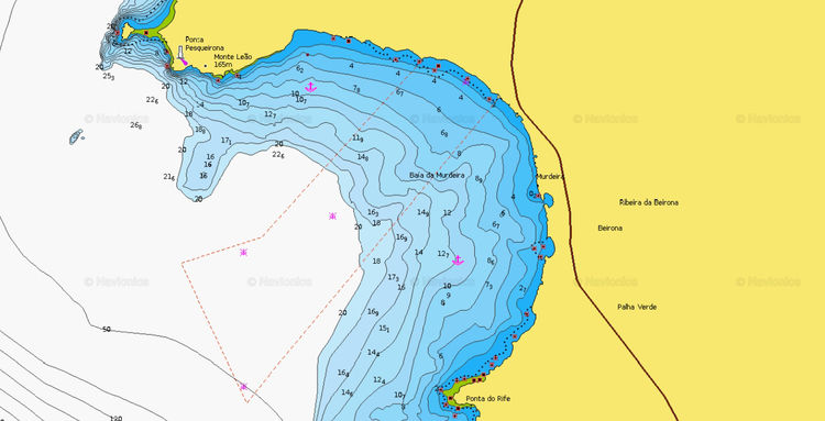 Открыть карту Navionics яхтенных стоянок в бухте Мурдейра острова Сал