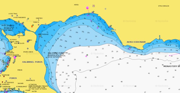 Открыть карту Navionics якорная стоянка яхт у пляжа Аскели