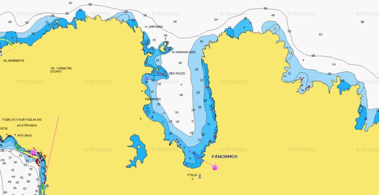 Открыть карту Navionics якорной стоянки яхт в бухте Панормос