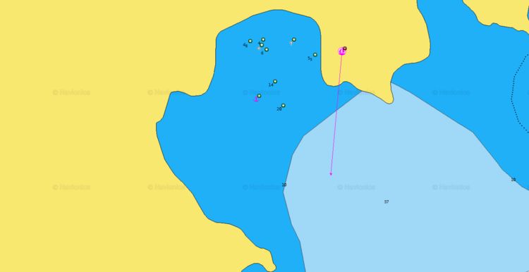Открыть карту Navionics якорной стоянки яхт в бухте Гайдуромандра. Китнос. Киклады. Греция